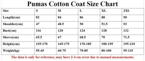Cotton Coat Size Chart 1