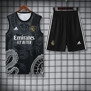 24-25 Real Madrid Dragon Black Training Vest Kits(Top+Shorts) Football Replicas Yupoo 1