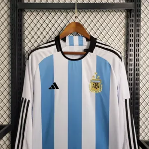 2022 Long Sleeved 3 Stars Argentina Home S-XXL Cheap Soccer Jerseys 1