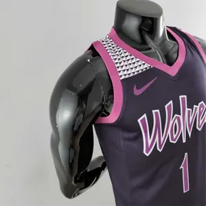 Minnesota Timberwolves EOWAROS#1 Black and Purple NBA Jersey 5