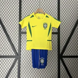 2002 Brazil Home Retro Kids Kit World Cup Shirt Soccer Jerseys Yupoo