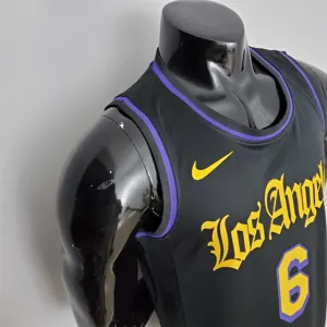 2021 JAMES#6 Los Angeles Lakers Black Latin Black NBA Jersey 8