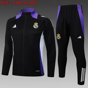 24-25 Real Madrid Black&Purple Football Tracksuit Long Jacket Suits