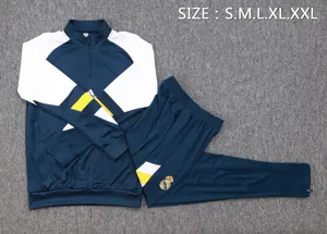 23-24 Real Madrid Long Sleeve Kits Navy Half-Pull Training Suits Soccer Jerseys Yupoo 2