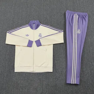 24-25 Real Madrid Beige&Purple Football Tracksuit Long Jacket Suits 1