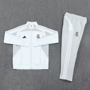 25-26 Real Madrid Grey&White Football Tracksuit Long Jacket Suits 1