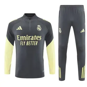 25-26 Real Madrid Grey&Yellow Training Kits Long Football Tracksuits