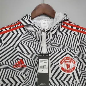 21-22 Manchester United Black-White Stripes Windbreaker 7