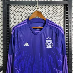 2022 Long Sleeved 3 Stars Argentina Away S-XXL Cheap Soccer Jerseys 3