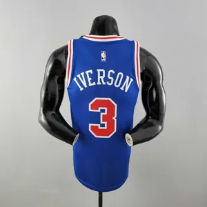 Retro Philadelphia 76ers Iverson #3 crew neck blue NBA Jersey 5