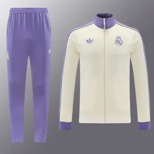 24-25 Real Madrid Beige&Purple Football Tracksuit Long Jacket Suits