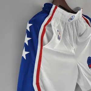 75th Anniversary Philadelphia 76ers NBA Shorts White Blue Trim 2