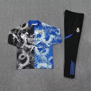 25-26 Real Madrid Black&Blue Dragon Training Kits Long Football Tracksuits 1
