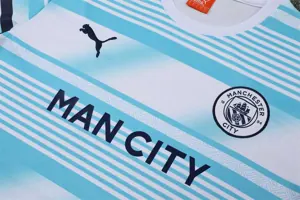 22-23 Manchester City Training Wear Short Sleeve Kit White and Blue Colorblock 12