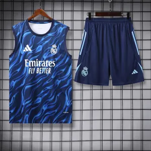 25-26 Real Madrid Training Kits Blue Football Vest Suits 4