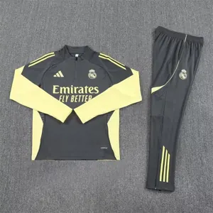 25-26 Real Madrid Grey&Yellow Training Kits Long Football Tracksuits 1