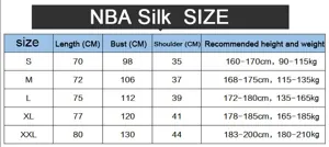NBA Jerseys Size Chart