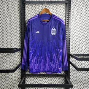 2022 Long Sleeved 3 Stars Argentina Away S-XXL Cheap Soccer Jerseys