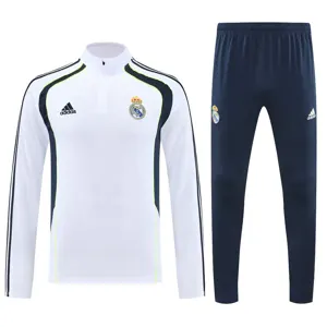 25-26 Real Madrid White Training Kits Long Half-Zip Football Tracksuits