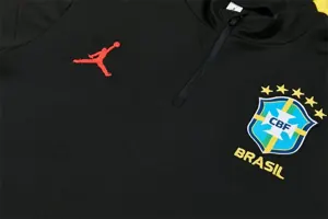 2026 Jordan Brazil Mens Black with Yellow Half Pull Training Suit Yupoo 8 1