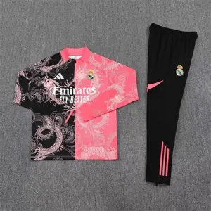 25-26 Real Madrid Black&Pink Dragon Training Kits Long Football Tracksuits 2