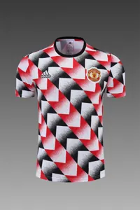 22-23 Manchester United training suit short sleeve kit red black and white color matching 12