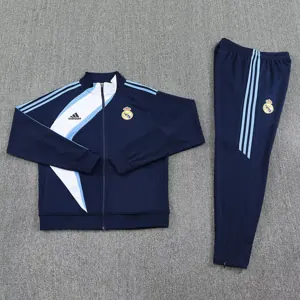 25-26 Real Madrid White&Navy Football Tracksuits Long Jacket Suits 1