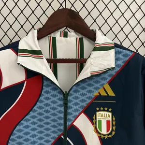 2024 Italy Reversible Windbreaker White&Blue Double-Sides Jacket Soccer Jerseys For Sale 3