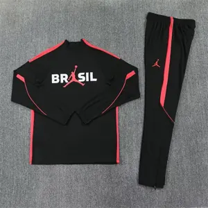 2026 Jordan Brazil Mens Kit Black Orange Half Pull Training Suit Yupoo 7 4