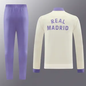 24-25 Real Madrid Beige&Purple Football Tracksuit Long Jacket Suits 2