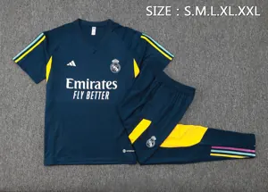 23-24 Real Madrid Short Sleeve Kits Navy Training Suits Soccer Jerseys Yupoo 2