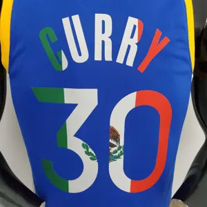 75th Anniversary Golden State Warriors Curry #30 Mexico Edition Blue NBA Jersey 5