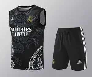 24-25 Real Madrid Dragon Black Training Vest Kits(Top+Shorts) Football Replicas Yupoo