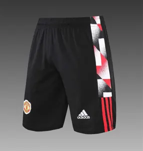 22-23 Manchester United training suit short sleeve kit red black and white color matching 2