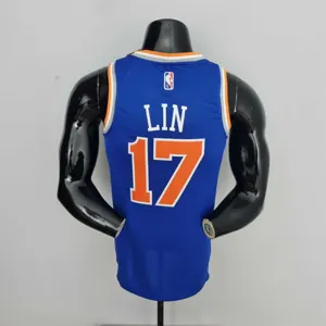 75th Anniversary Lin #17 New York Knicks Blue NBA Jersey 7