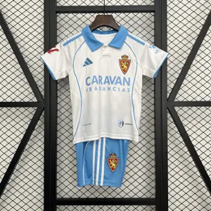 25-26 Real Zaragoza Home Kid Kits Youth Apparels Football AAAAJersey Dropship Yupoo