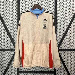 2024 Real Madrid Blue&Beige Trench Coat Reversible Windbreaker Jacket Soccer AAAAJersey Yupoo 3