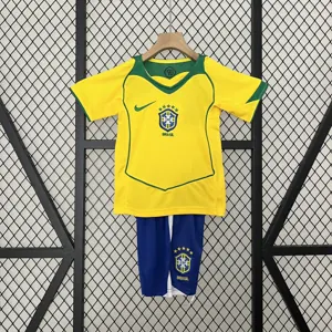 2004 Brazil Home Retro Kid Kits Youth Apparels AAAAJersey Wholesale Yupoo
