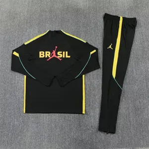 2026 Jordan Brazil Mens Black with Yellow Half Pull Training Suit Yupoo 8 6