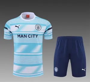22-23 Manchester City Training Wear Short Sleeve Kit White and Blue Colorblock 6