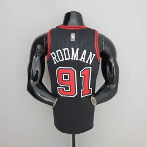75th Anniversary Rodman#91 Bulls Flyers Black NBA Jersey 6