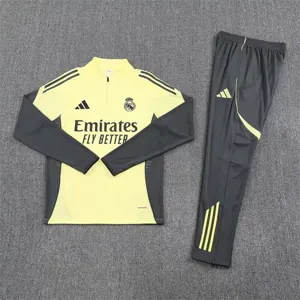 25-26 Real Madrid Yellow&Grey Training Kits Long Football Tracksuits 1
