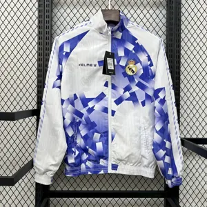 25-26 Real Madrid White&Blue Trench Coat Reversible Windbreaker Double-Sides Jacket 4