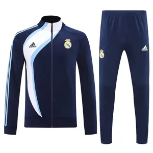 25-26 Real Madrid White&Navy Football Tracksuits Long Jacket Suits