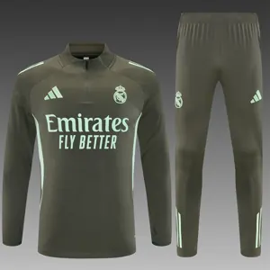 25-26 Real Madrid Training Kits Long Army Green Football Tracksuits