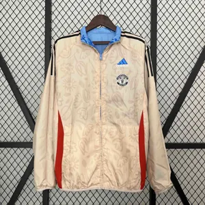 2024 Manchester United Blue&Beige Trench Coat Reversible Windbreaker Jacket Soccer AAAAJersey Y 1