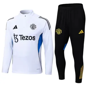 25-26 Manchester United White&Blue Training Kits Long Football Tracksuits