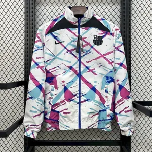 25-26 Barcelona White&Blue Trench Coat Reversible Windbreaker Double-Sides Jacket 1