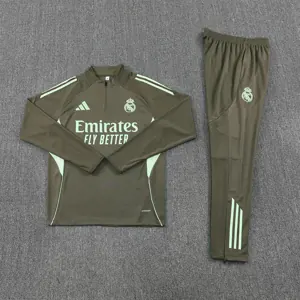 25-26 Real Madrid Training Kits Long Army Green Football Tracksuits 1
