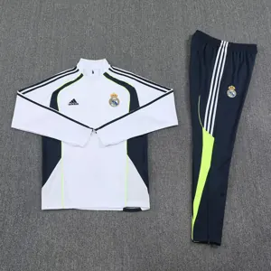 25-26 Real Madrid White Training Kits Long Half-Zip Football Tracksuits 1